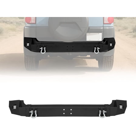 KOJEM Rear Bumper Assembly Compatible with 2007-2014 Toyota FJ Cruiser Steel Powder Coated Black W/D-Ring & LED Lights