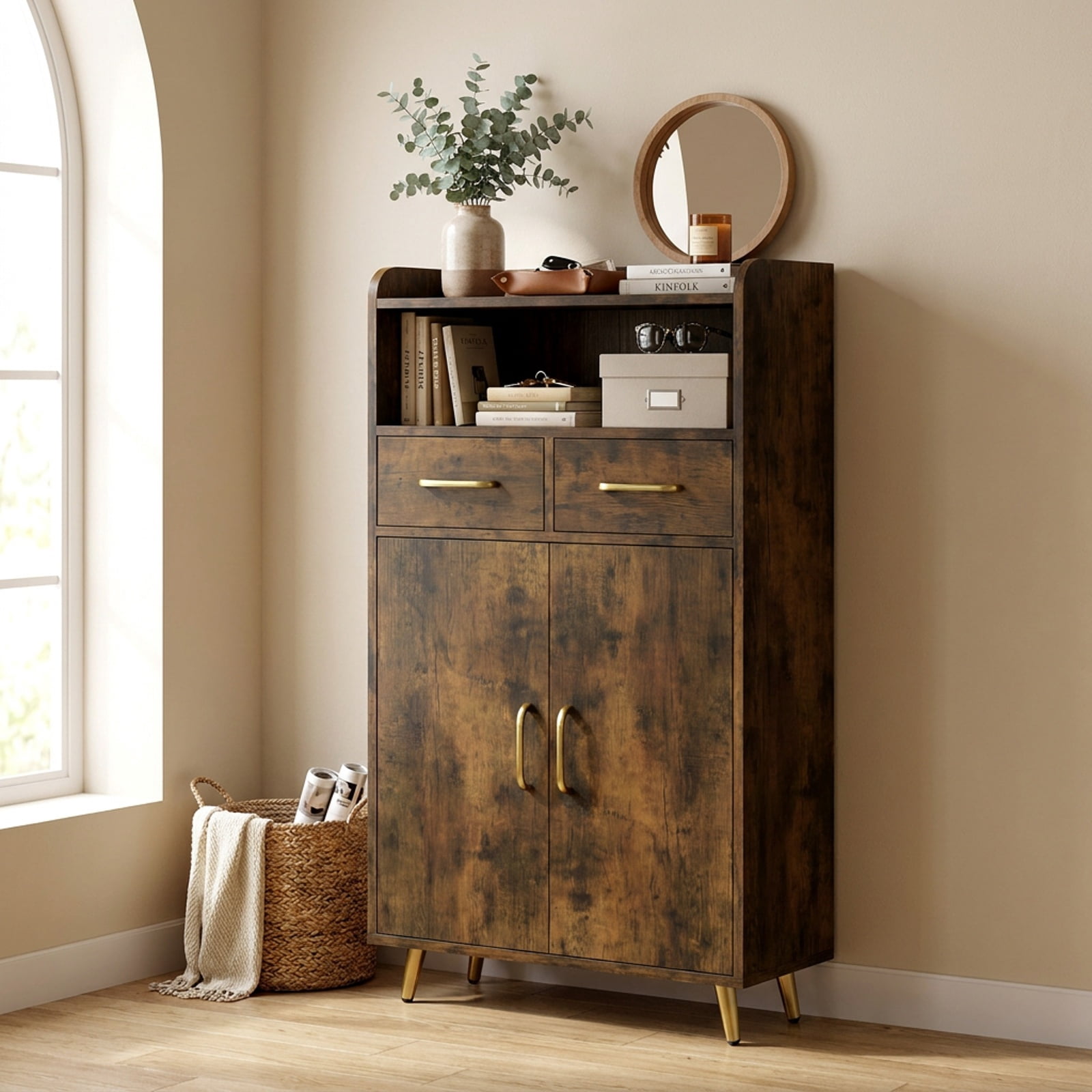 Vebreda Freestanding Bathroom Storage Cabinet, Bathroom Storage Cabinet Freestanding Floor Cabinet with 2 Drawers, Complement Various Rooms