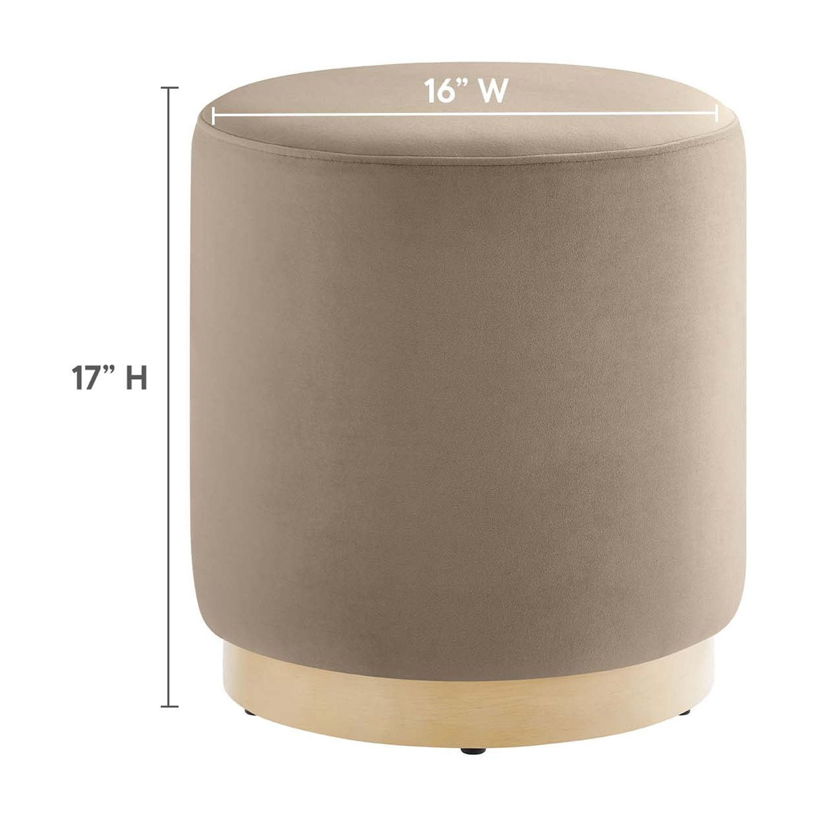Modway Tilden 16" Round Performance Velvet Upholstered Ottoman in Taupe Natural