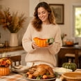thumbnail image 6 of Thanksgiving Pumpkin Shaped Ceramic Tableware Set, 3D Embossed Gravy Pitcher, Glossy Fall Harvest Western Dinnerware for Household Dining Table Decor, 6 of 7