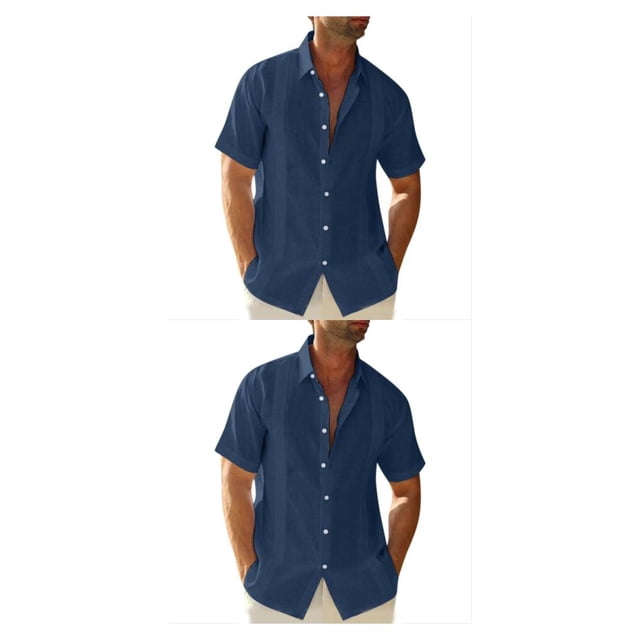 Sonducket Camisa con botones de estilo informal para hombre, camisetas ajustadas de diseño Simple de verano para niños, ropa de diario, azul Azul oscuro XXL 2Conjunto