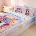 thumbnail image 3 of Erosebridal Cute Unicorn Zipper Twin Comforter Sets with Fitted Sheet and 2 Pillowcases for Girls, Watercolor Hearts Rainbow Zipper Bedding Set, Colorful Stars Reversible, 3 of 7