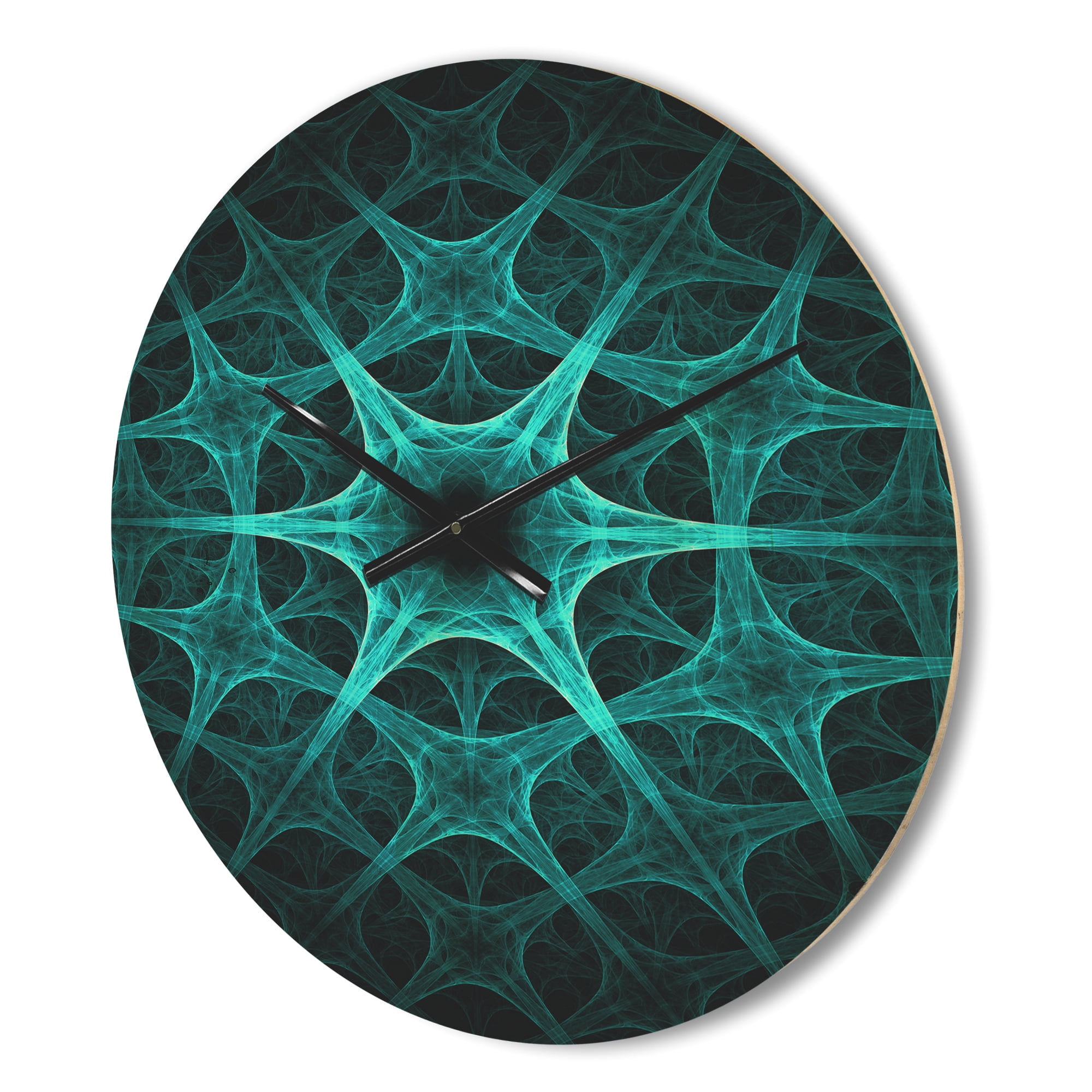 Designart 'Abstract Tourquise Floral Design' Modern Wood Wall Clock