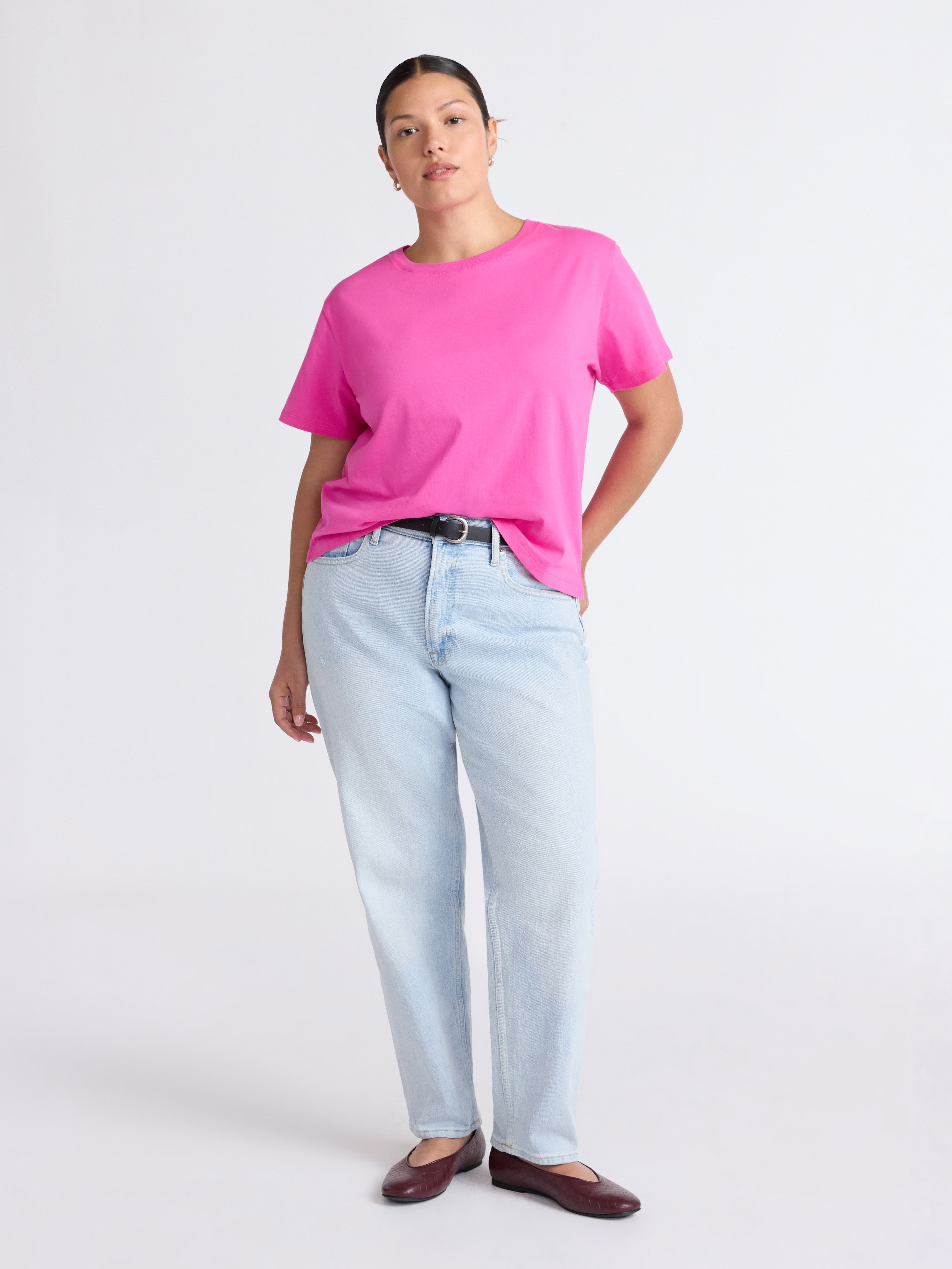 Free Assembly Women's and Women's Plus Cotton Cropped Boxy Tee with Short Sleeves, Sizes XS-4X