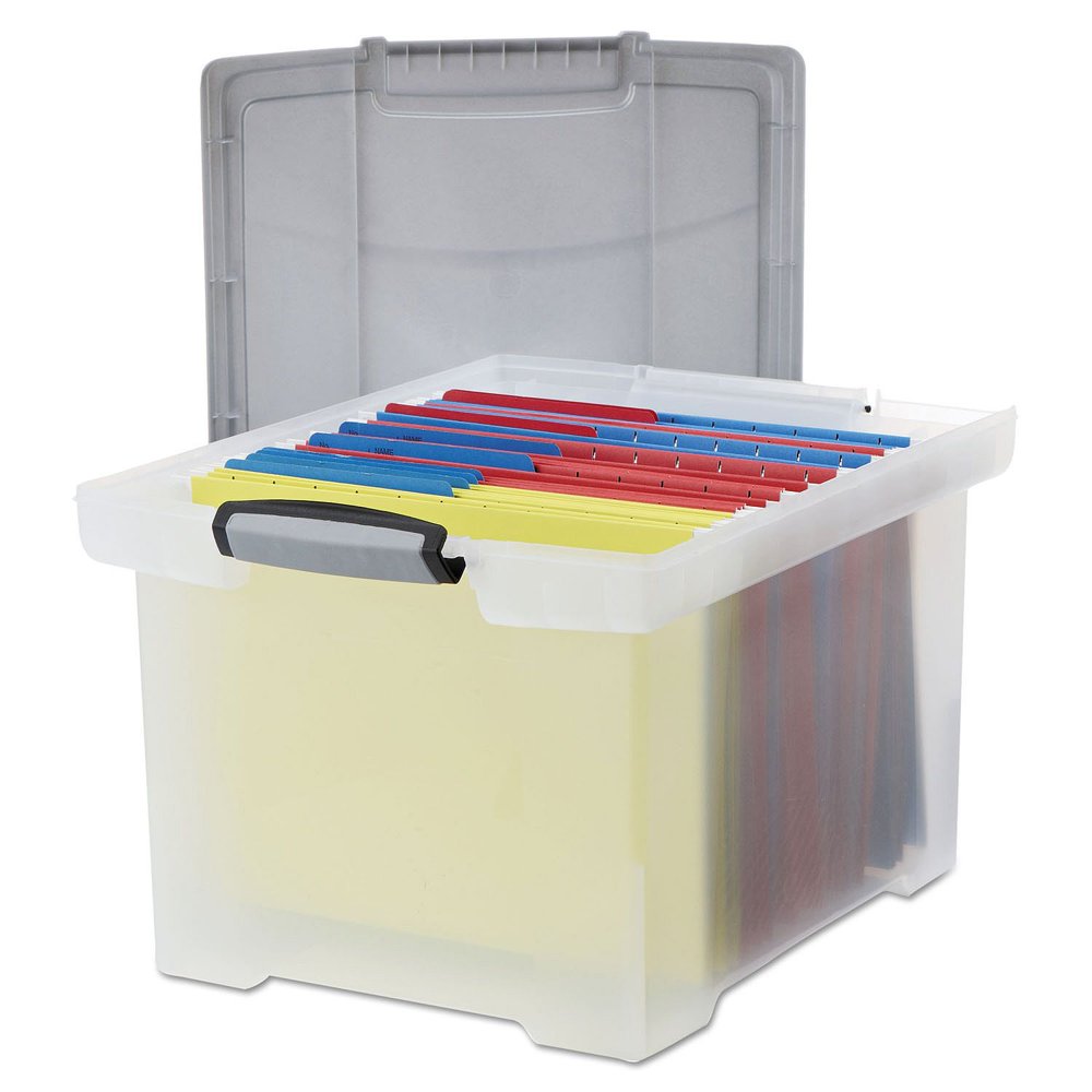 Storex Portable File Tote w/Locking Handle Storage Box, Clear (Letter