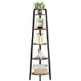thumbnail image 3 of Corner Shelf, 5-Tier Ladder Corner Shelf, Ladder Bookshelf, 59.6" Tall Vertical Display Stand, Metal Frame Bookshelf, for Living Room, Bedroom, Kitchen, Rustic Brown and Black, 3 of 17
