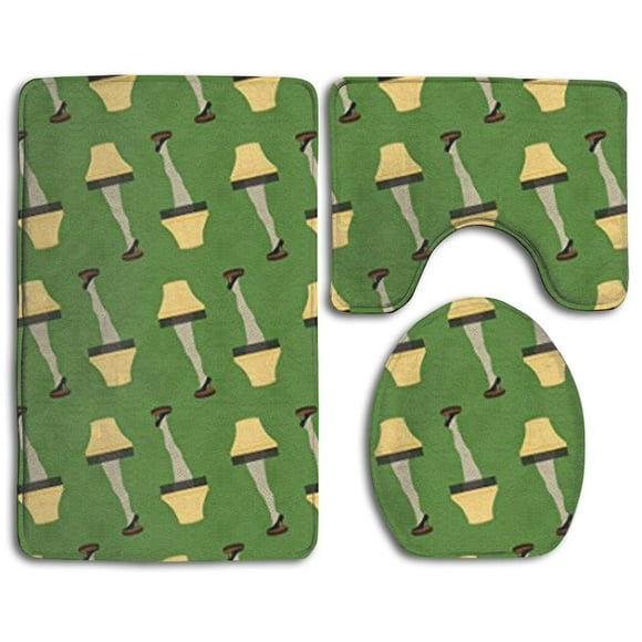 EREHome Christmas Retro Leg Lamp On Green 3 Piece Bathroom Rugs Set Bath Rug Contour Mat and Toilet Lid Cover