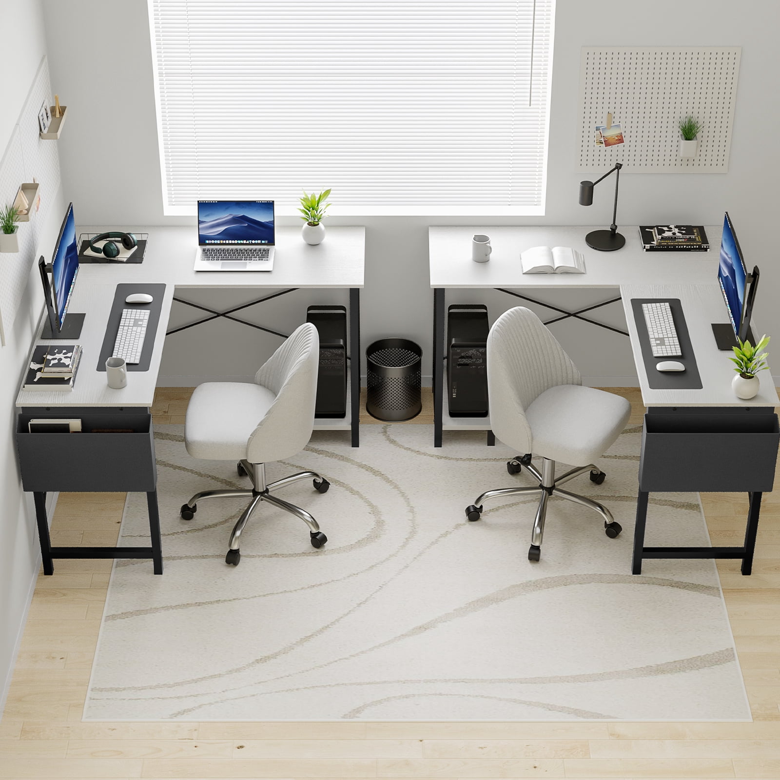 ZUNMOS Modern L-Shaped Desk, Sleek Design, Spacious Workspace, White