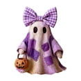 thumbnail image 2 of Miwamany Halloween Ghost Resin Figurine, Cute Patchwork Statue with Bow Pumpkin Bucket, Spooky Tabletop Decor for Home Shelf Party Gift Decoration Display, 2 of 7