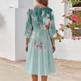 thumbnail image 4 of WTOBBY Women's Casual Round Neck Floral Print 3/4 Sleeve Midi Dress, Stylish Digital Pattern Dress with Comfort Fit for Everyday Elegance,Cyan S, 4 of 4