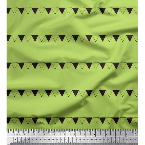 Soimoi Green Silk Fabric Celebration Flags Party Print Fabric by Yard 42 Inch Wide
