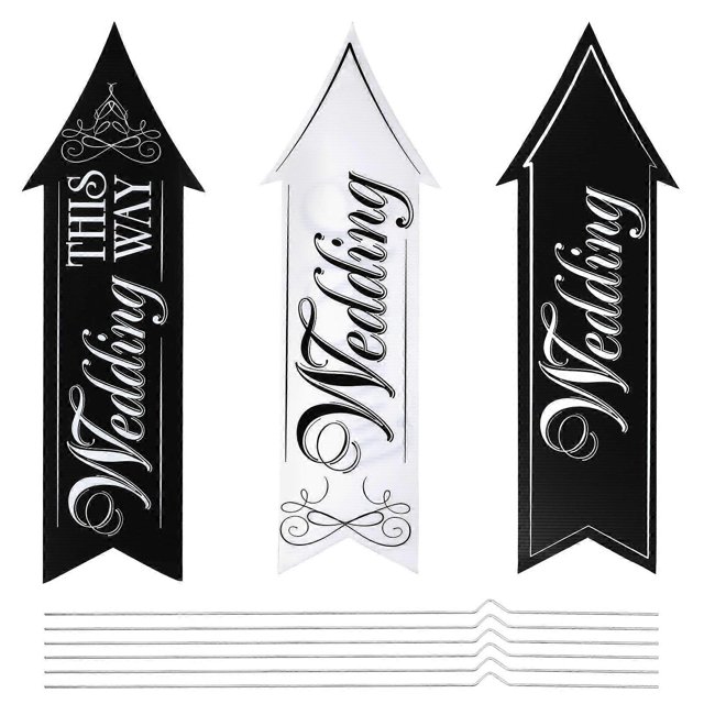 Wedding Directional Road Signs Wedding Arrow Sign with Metal Stakes 3Sets