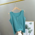 thumbnail image 5 of Felirenzacia Women's Cotton Unhemmed Button Front Tank, Wide Strap Round Neck Comfy Seamless Tank,Blue,Free Size, 5 of 5