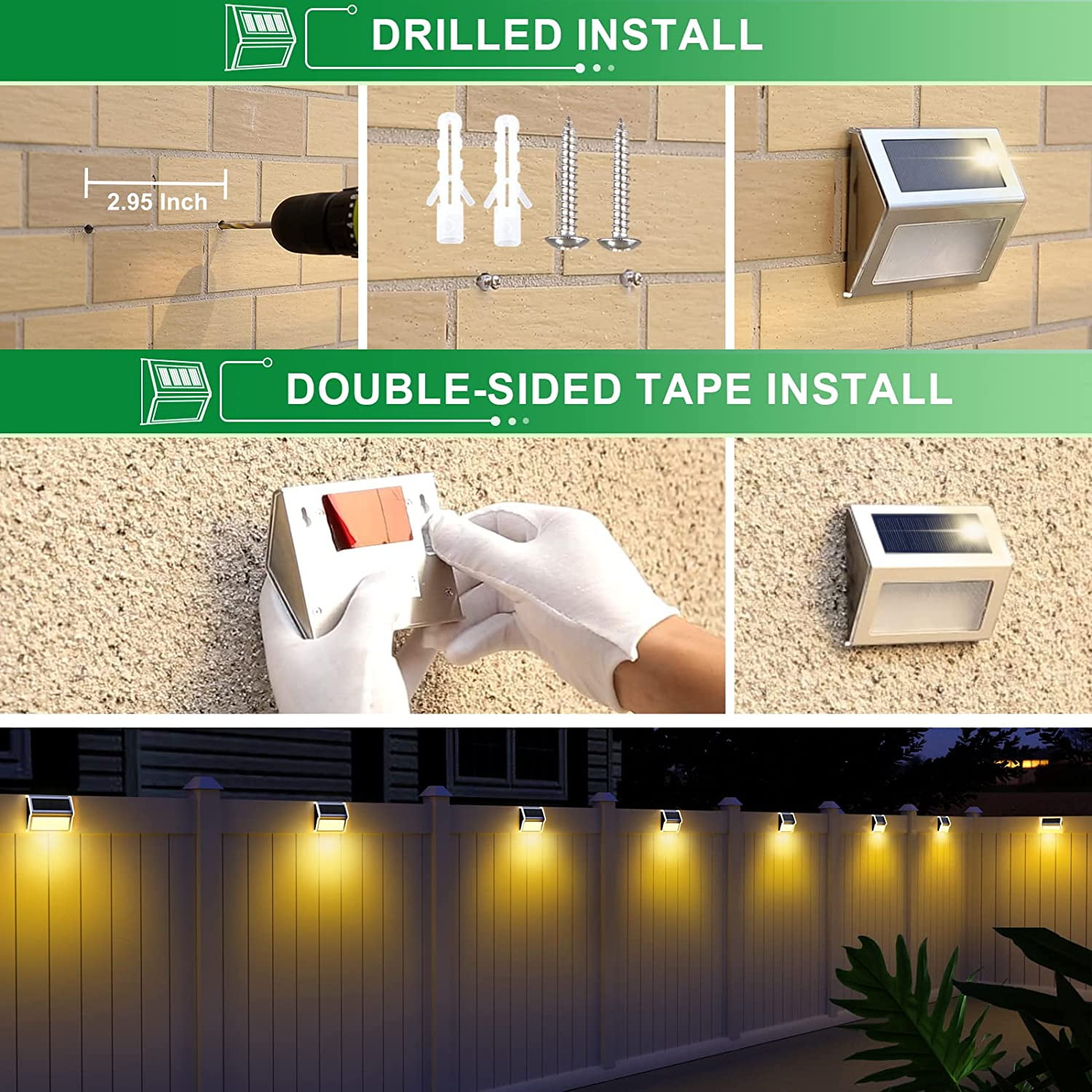 JSOT 2 Pack Solar Deck Lights, 30 Lumen Solar Dusk to Dawn LED Step Lights, Warm White Light