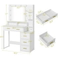 thumbnail image 3 of Afuhokles White Vanity with 10 Light Bulbs, Modern Vanity Desk with Mirror and 3 Lighting Modes, 2 USB Ports and Outlets, Makeup Desk with Storage Shelves and Drawers, 3 of 10