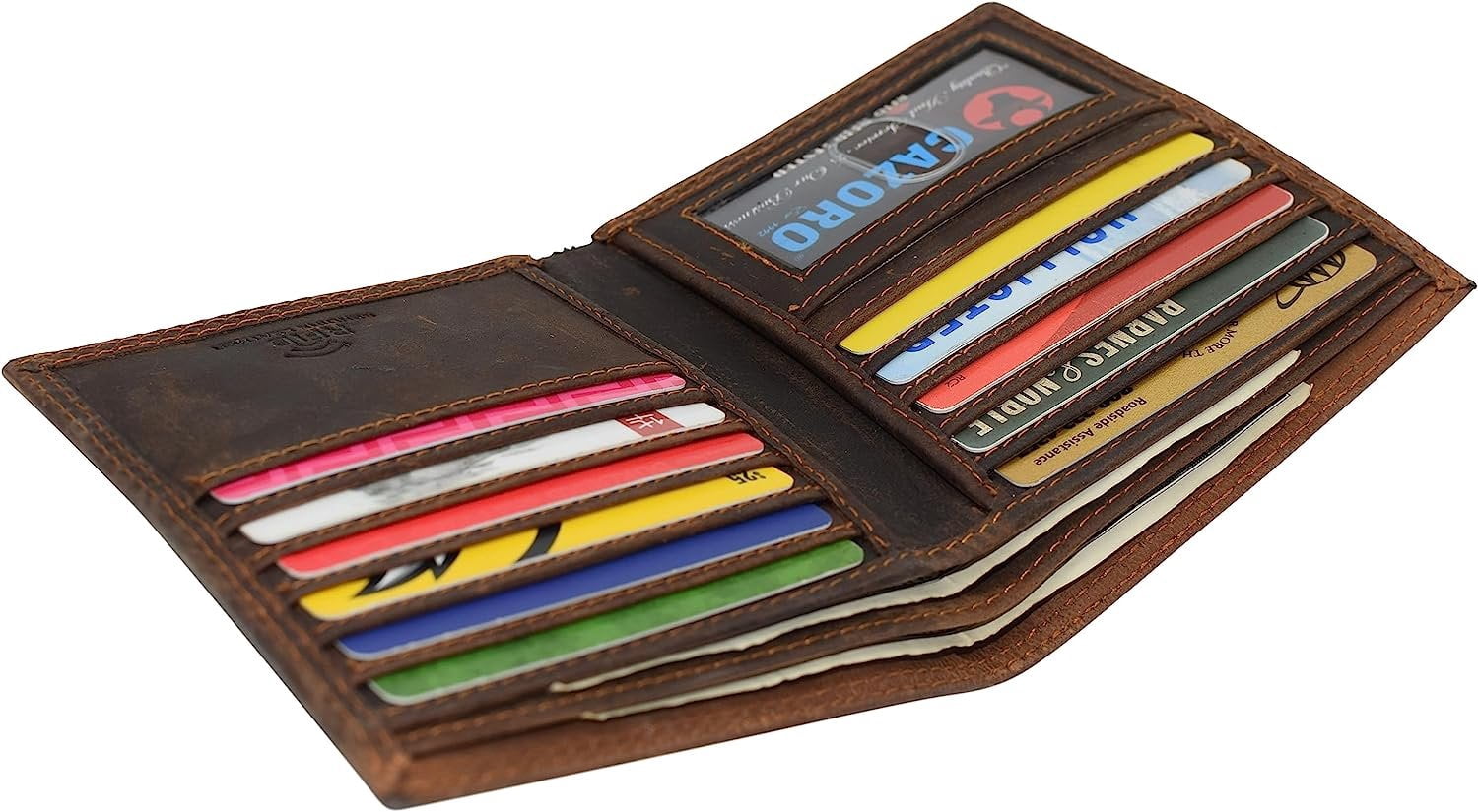 CAZORO AirTag Wallet for Men - RFID Blocking Vintage Leather Slim Hipster Bifold Wallet with Air Tag Holder Brown