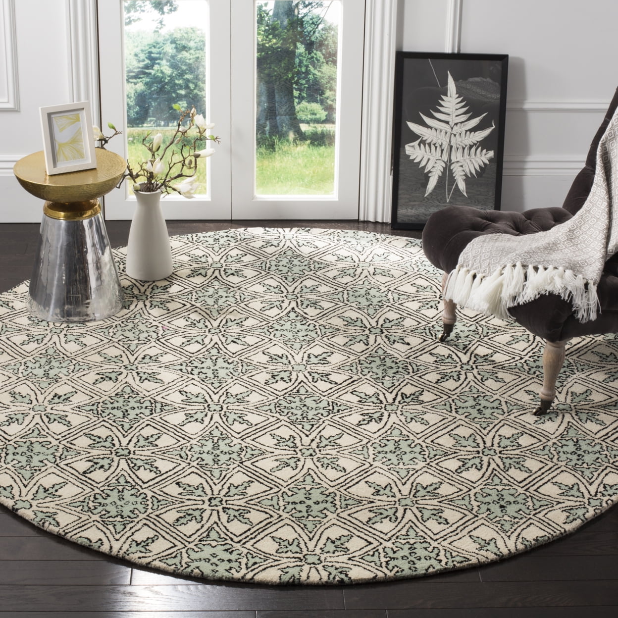 SAFAVIEH Chatham James Geometric Wool Area Rug, Light Blue/Ivory, 4' x 6'