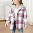 thumbnail image 2 of MEZZALL Girls Hooded Plaid Shirt Jacket Long Sleeve Casual Loose Fit Outerwear Solid Color Kids Comfort Versatile Everyday Wear With Classic Design Children Fashion Play Coats Stylish Streetwear, 2 of 5