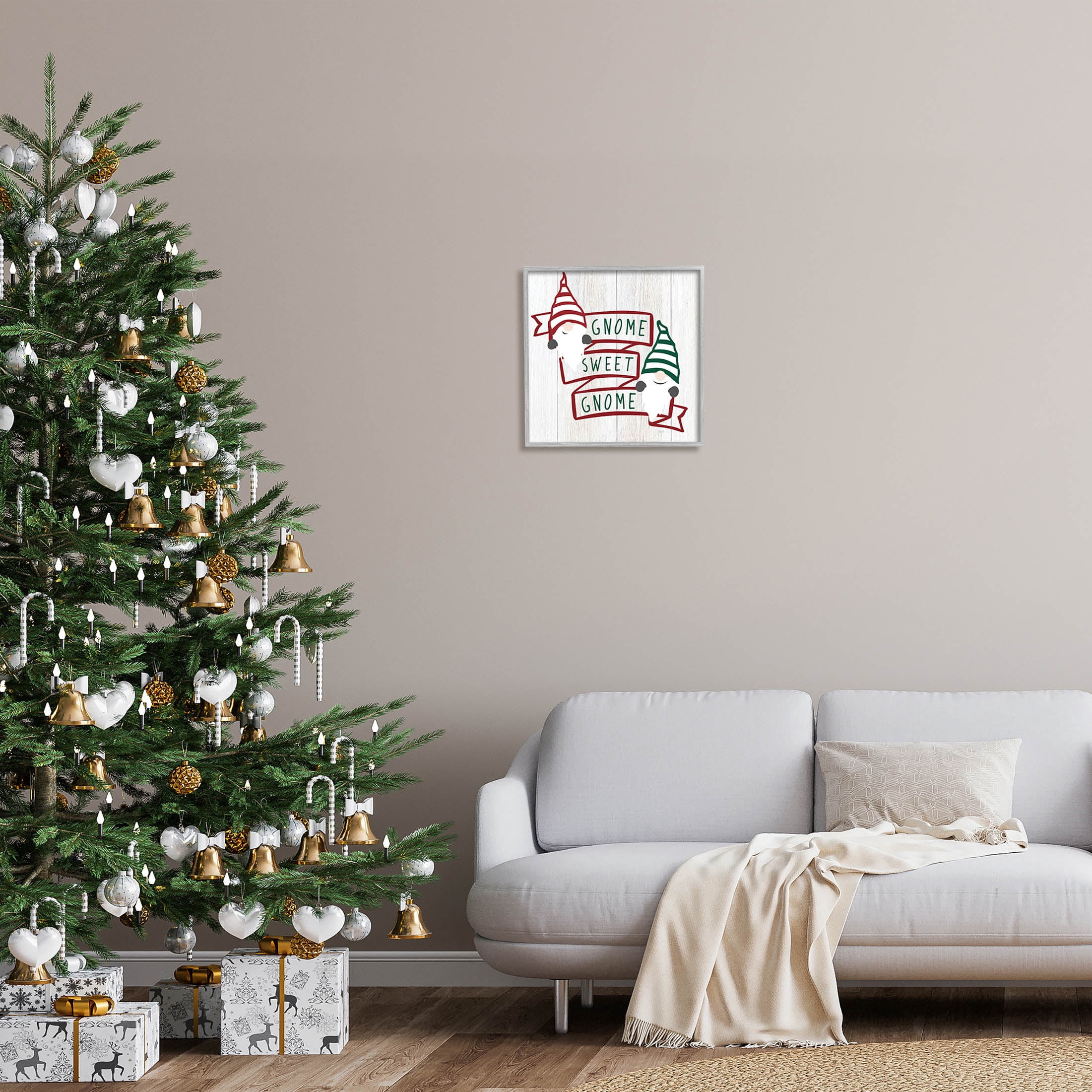 Stupell Industries Sweet Gnome Banner Phrase Graphic Art Gray Framed Art Print Wall Art, Design by Natalie Carpentieri