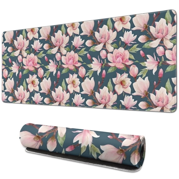 Long Mouse Pads for Desk,Pioneer Flower Floral Print Pattern Desk Mats on Top Of Desks, Desk Mouse Pad Extra Large with 3mm Non-Slip Base and Stitched Edge for Gaming,Office,Work,Home 31.5"x11.8"