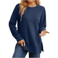 thumbnail image 3 of ZyeKqe Sweatshirt for Women Creweneck Long Sleeve Shirts Solid Color Fall Casual Side Split Loose Comfy Pullover, 3 of 9