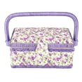 thumbnail image 6 of Tebru Craft Handmade Sewing Basket Sewing Box Organizer Thread Needle Double-layer Sewing Storage Box with Handle, Purple Flower Printed, 6 of 8