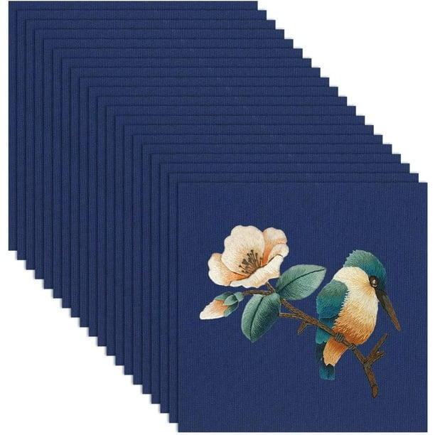 Tela de lino para bordar, 20 hojas, 25 x 25 cm, punto cuadrado, azul. Ideal para bordar prendas.