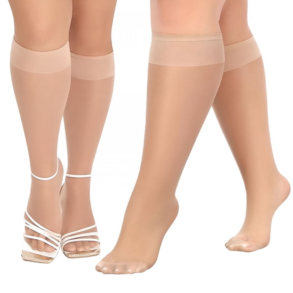 TELOLY Gandy Women'S Plus Size Knee High Stockings Thigh High Stockings for Women - 9 Pairs with Widened Ribbed Cuff,Nude