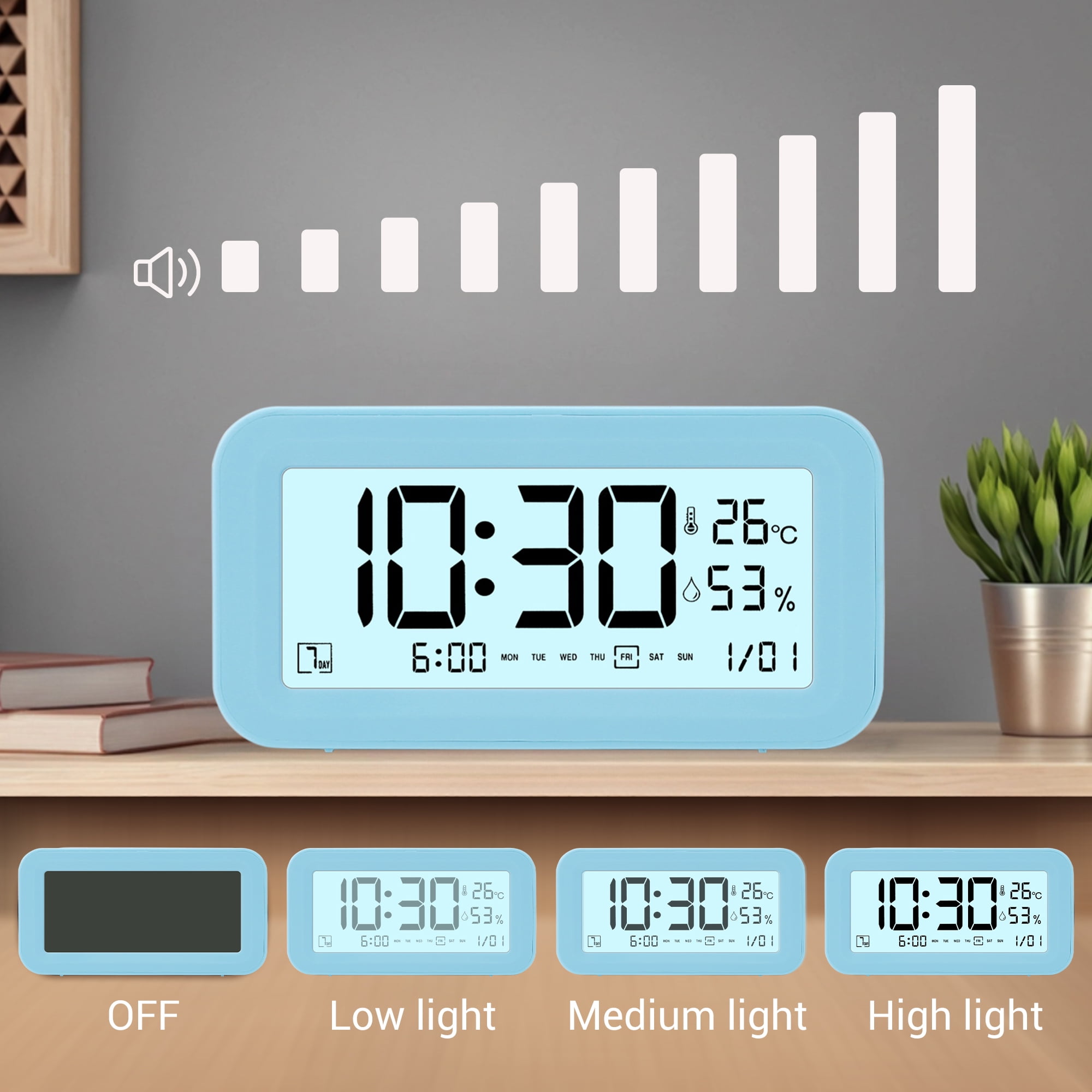 Unique Bargains Adjustable Volume Electric Alarm Clock Purple 5.7"L x 2.0"W x 3.3"H