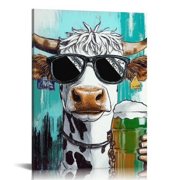 ZFLMY Funny Cow Print On Canvas Wall Art for Home Decor Living Room Bathroom Bedroom Office 12x16in