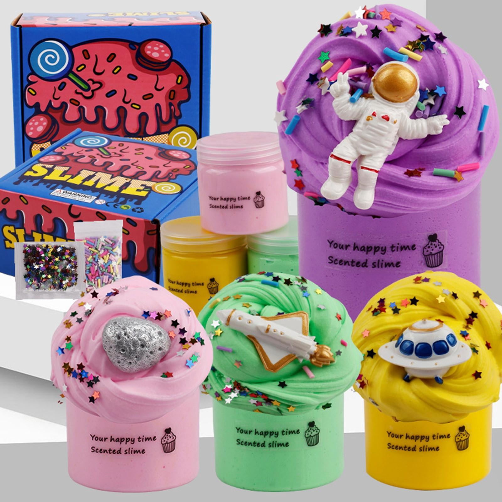 4-Pack Astronaut Slime Toy for Kids - Non-Sticky Galaxy Slime with Space Charms, Colorful Butter Slime Kit for Sensory Play, Party Favors, Stress Relief - Boys Girls Ages 3+