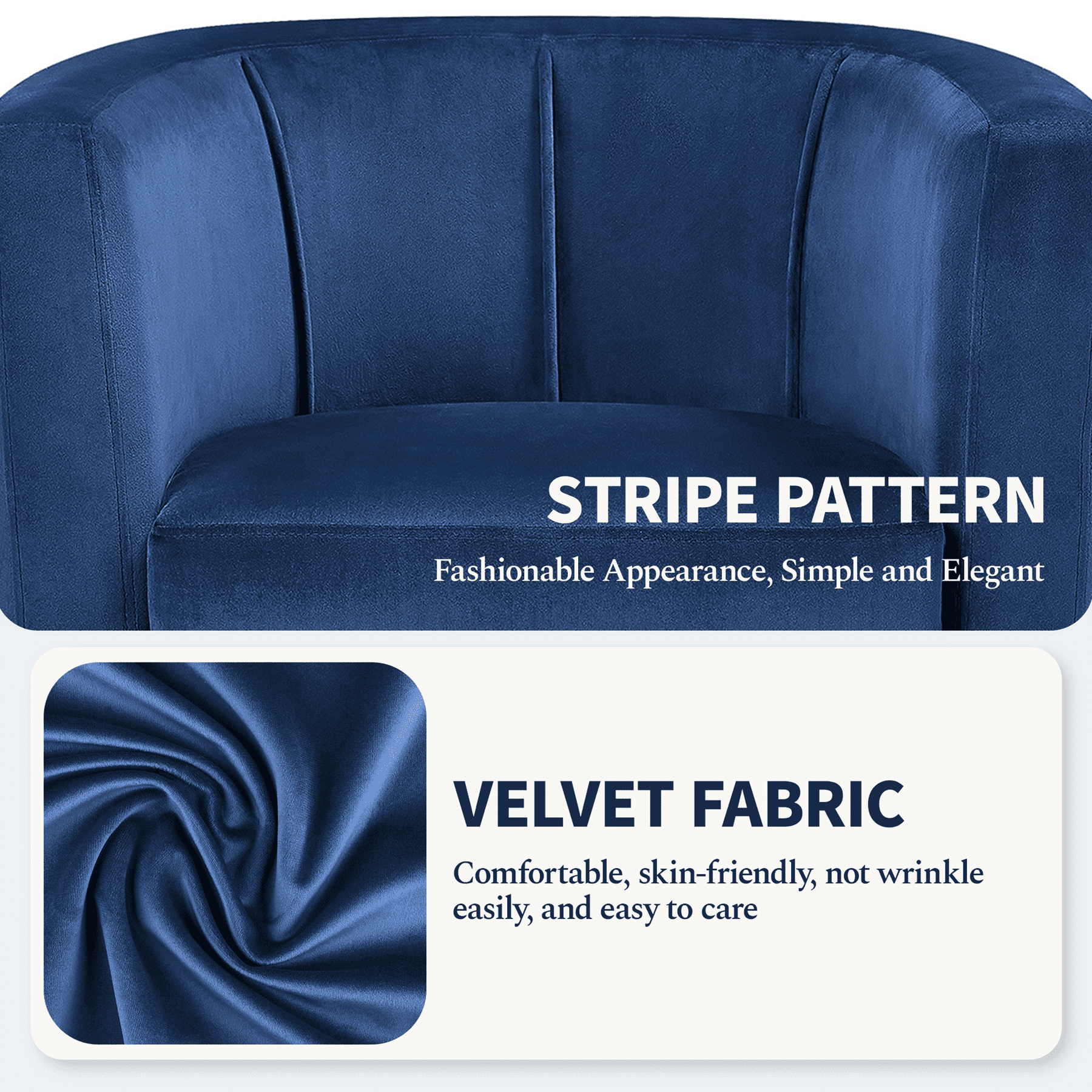 Renwick Upholstered Barrel Shaped Accent Chair with Curved Backrest for Livingroom, Blue Velvet