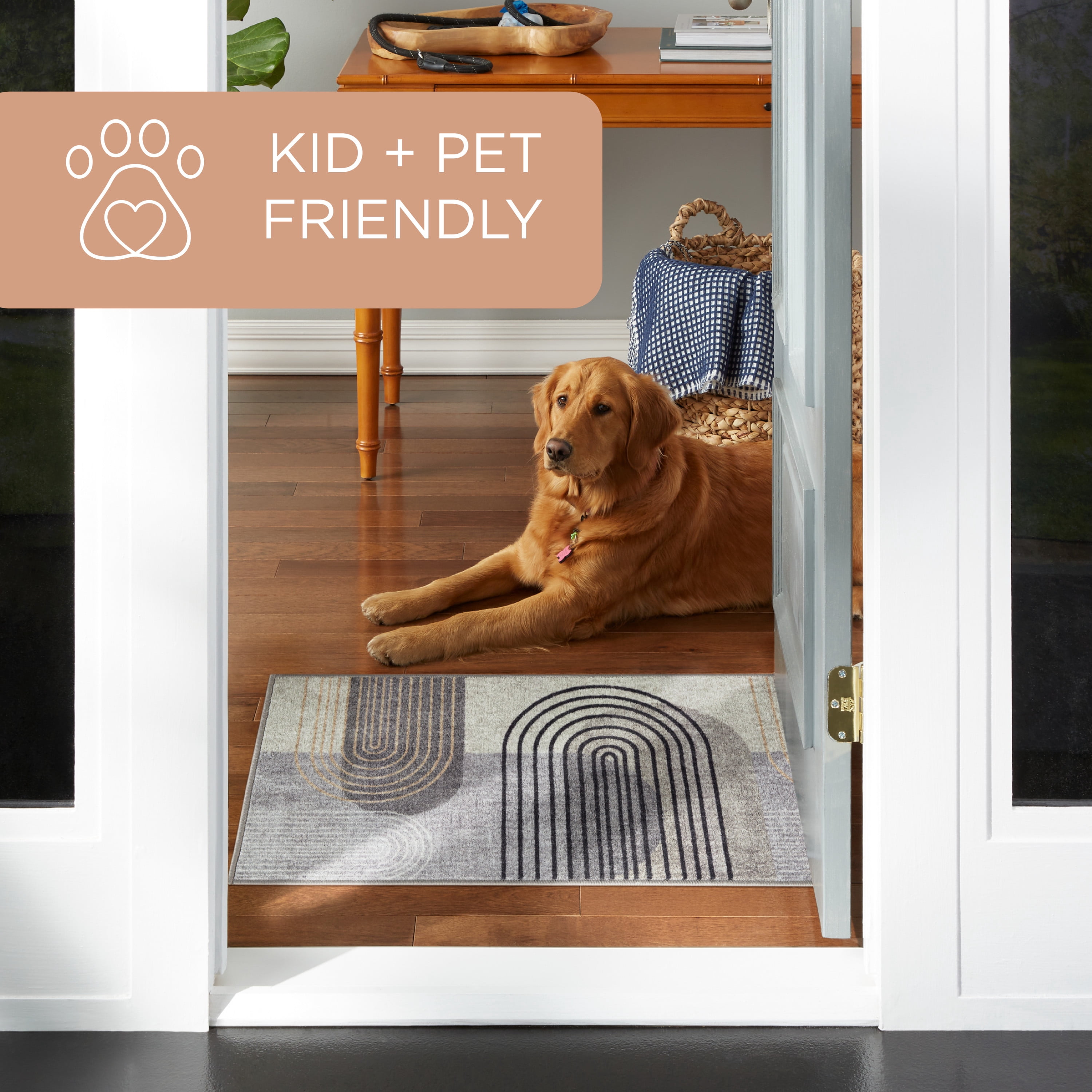 TOWN & COUNTRY EVERYDAY Avani Retro Arch Everwash® Washable Area Rug with Non-Slip Backing, Pet Friendly Rug, Grey/Blue, 5'2"x7'2"