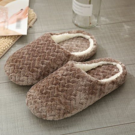 

Home Indoor Men and Women Jacquard Soft Bottom Cotton Slippers Suede Leather Non-slip Cotton Slippers Floor Cotton Slippers Coffee M