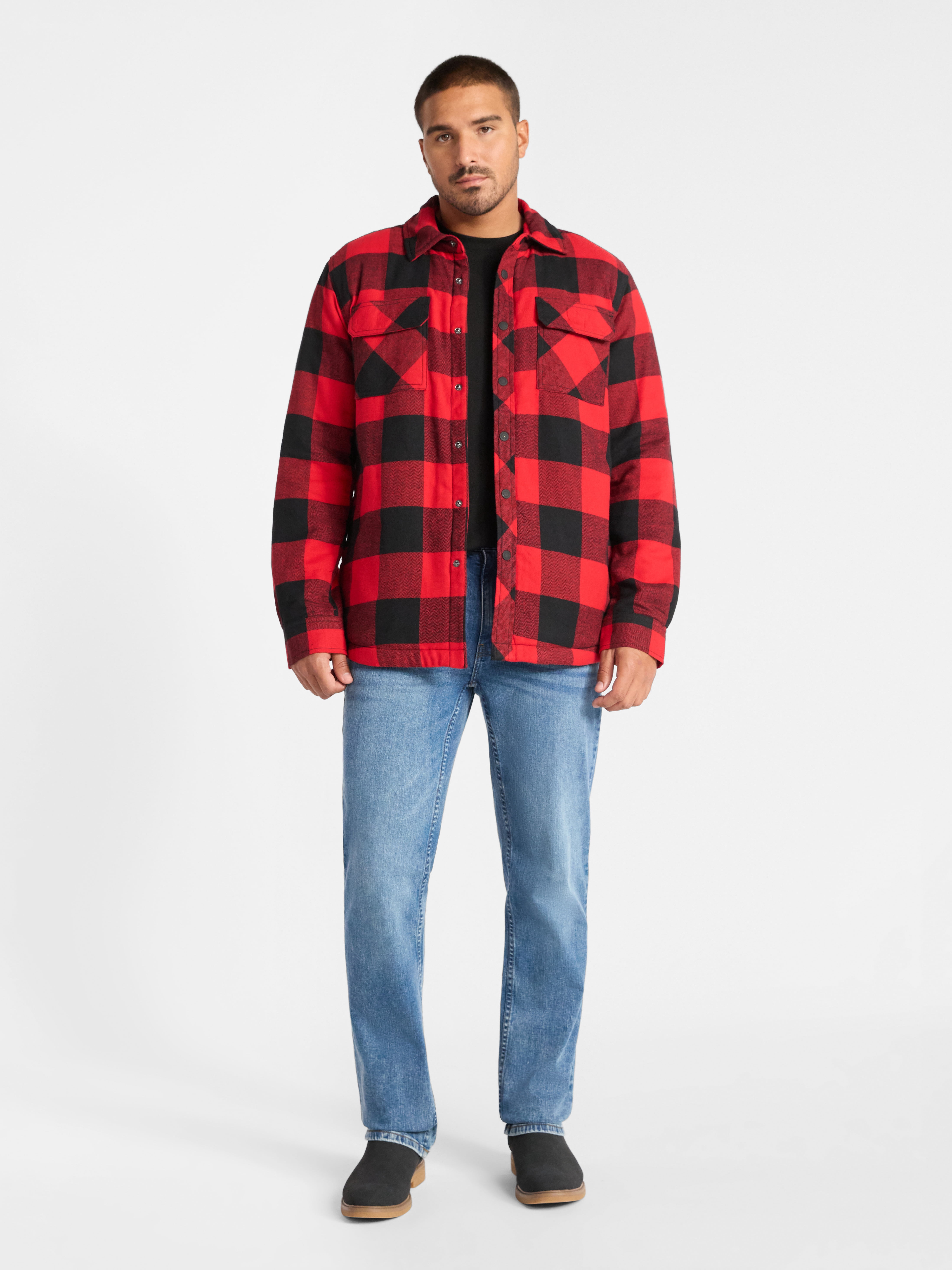 George Men's Shirt Jacket with Long Sleeves, High Pile Fleece Lining, Sizes S-3XL