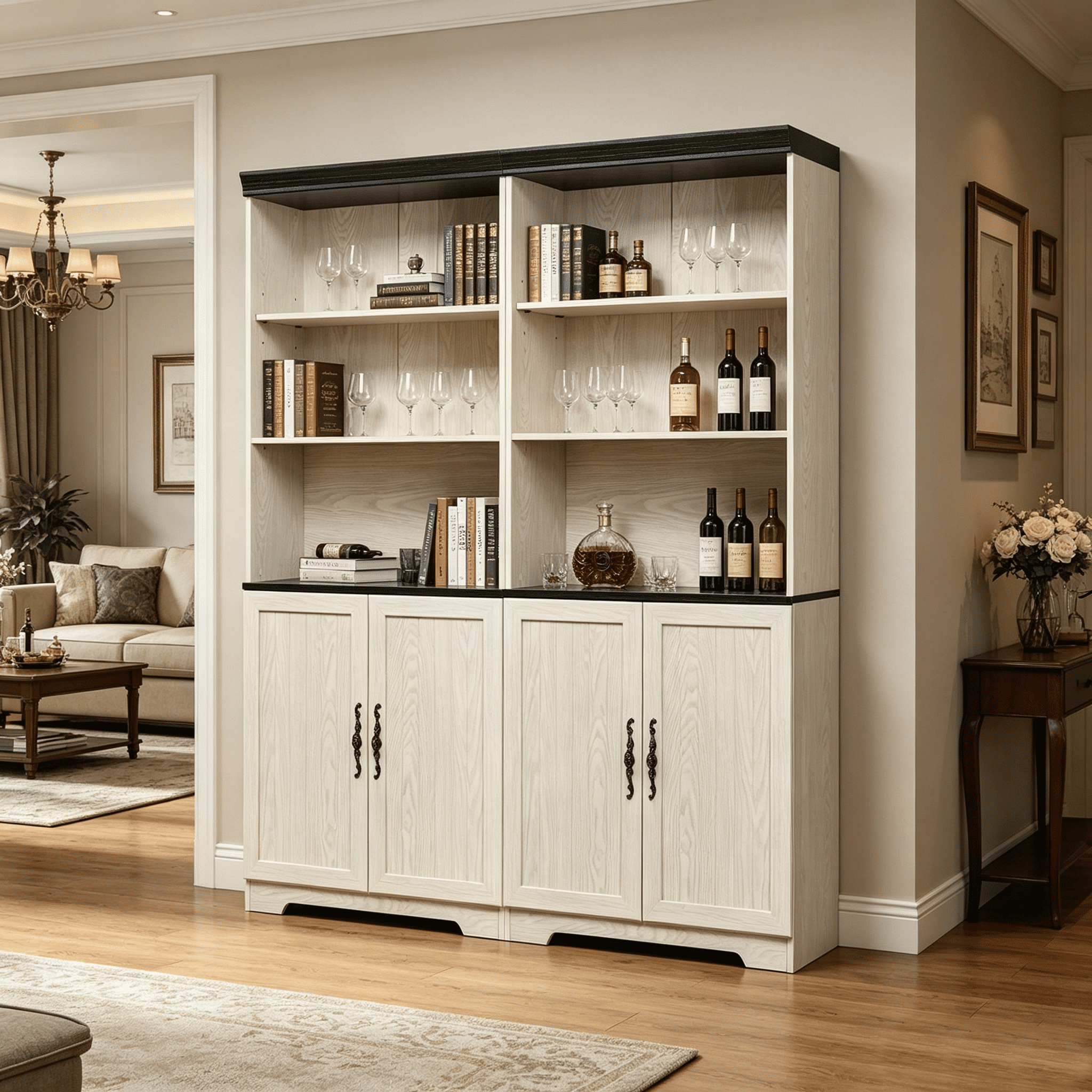 71" Tall 2 PCS Storage Bookcase with Adjustable Open Shelves and oor Cabinet, 3 Tier Display Bookshelf