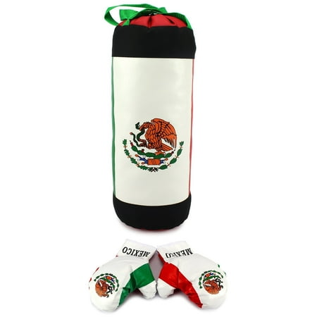 VT Mexican Mexico Flag Boxing Children's Kid's Pretend Play Toy Boxing Playset w/ Stuffed Punching Bag, Pair of Soft Padded Boxing Gloves, Perfect for All