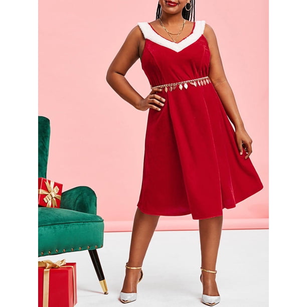 Tamaño además de terciopelo de Navidad una línea vestido del tanque Rosegal Vestidos casuales de talla grande