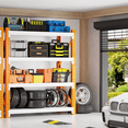 thumbnail image 2 of 4-Tier Storage Shelves,79" H Heavy-Duty Garage Shelving Unit,Adjustable Metal Industrial Shelf System,3,000lbs Capacity,Tool Organizer for Garage,Workshop,42" W x 20" D x 79" H,Orange&White, 2 of 12