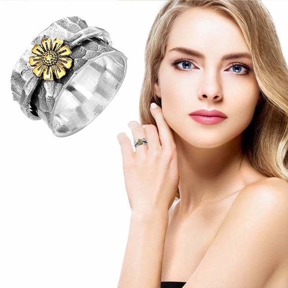 Anillos para mujer, regalos para mujer, anillo giratorio de crisantemo tallado con flor de separación.