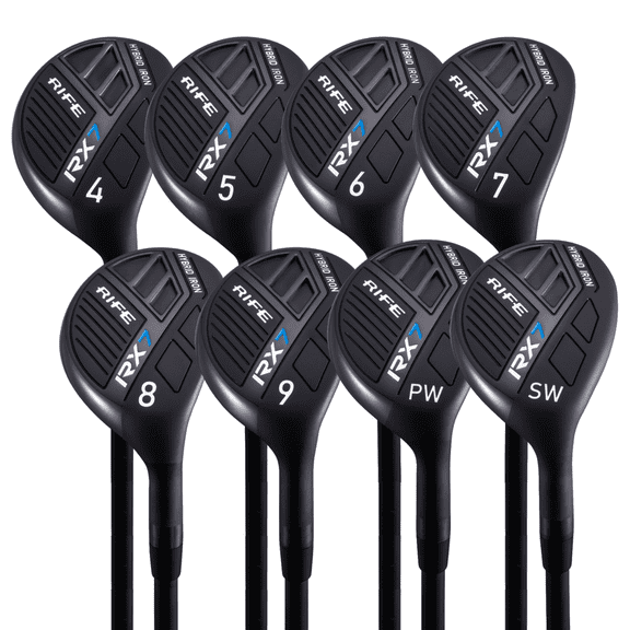 Rife Golf RX7 Tall Men's Right Handed XXL Length Plus 2 Inches Over Standard Regular Flex Graphite All True Utility Hybrid Irons Set 4 5 6 7 8 9 PW SW Ultra Forgiving Golf Clubs