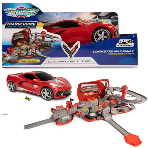 Toy Partner Corvette Raceway Micromachines Transforming Playset, Multicoloured - Includes Exclusive Vehicle and Connecting Worlds Track Parts