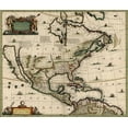 thumbnail image 2 of Vintage Maps 14x12 Black Ornate Wood Framed with Double Matting Museum Art Print Titled - America in the 17th Century 1652, 2 of 4