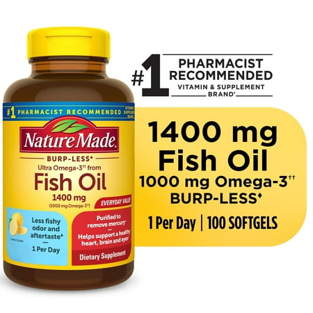 Nature Made Burp Less Ultra Omega 3 Fish Oil 1400 mg Softgels  Fish Oil Supplements  100 Count
