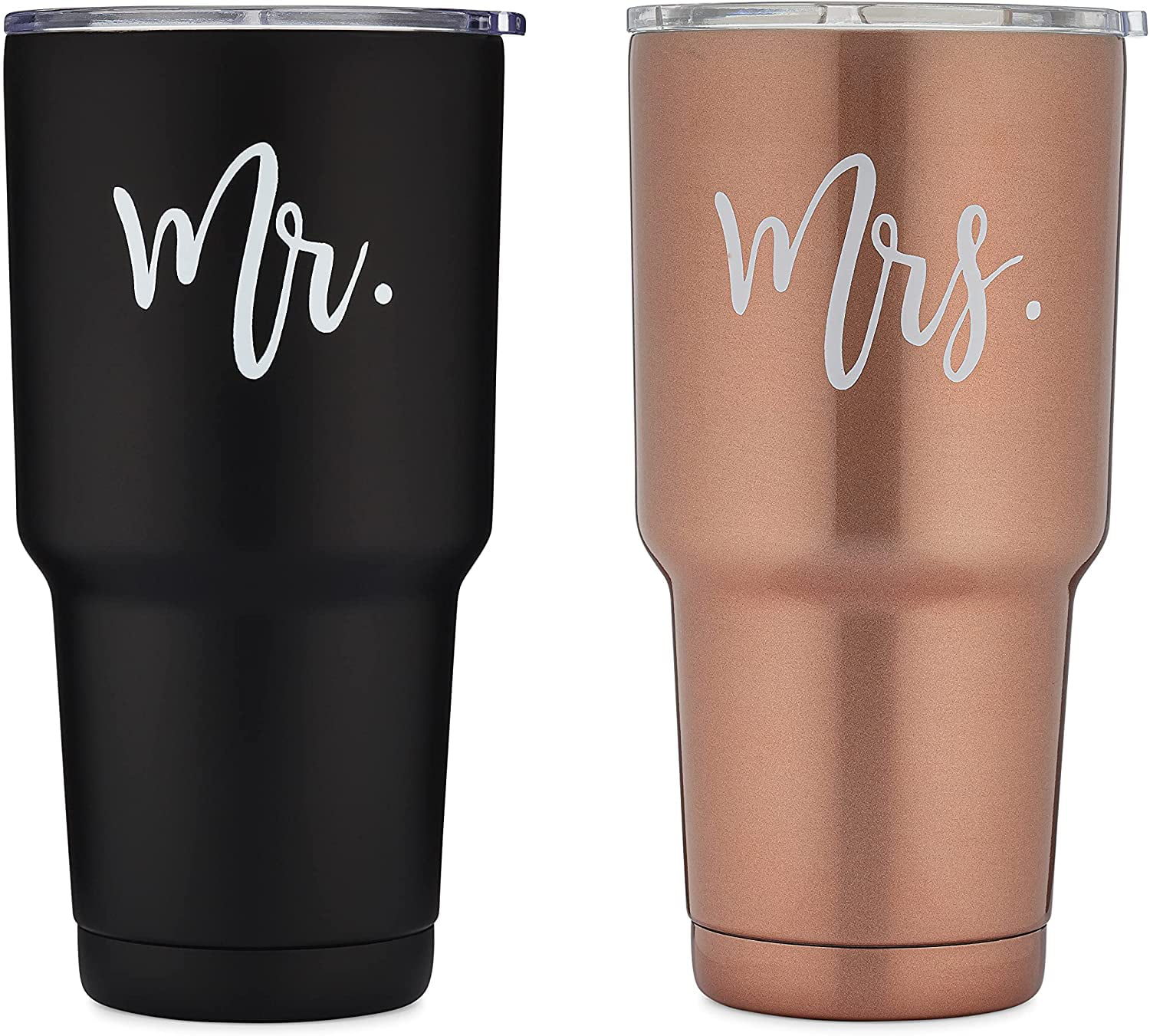 The Navy Knot Mr and Mrs Wine Tumbler Set Dad Black/White, 30 Oz Stainless Steel Insulated Tumblers w/ Lids Traveler Gifts for Mom Stemless Wine Glass & Coffee Cup Teens & Adults