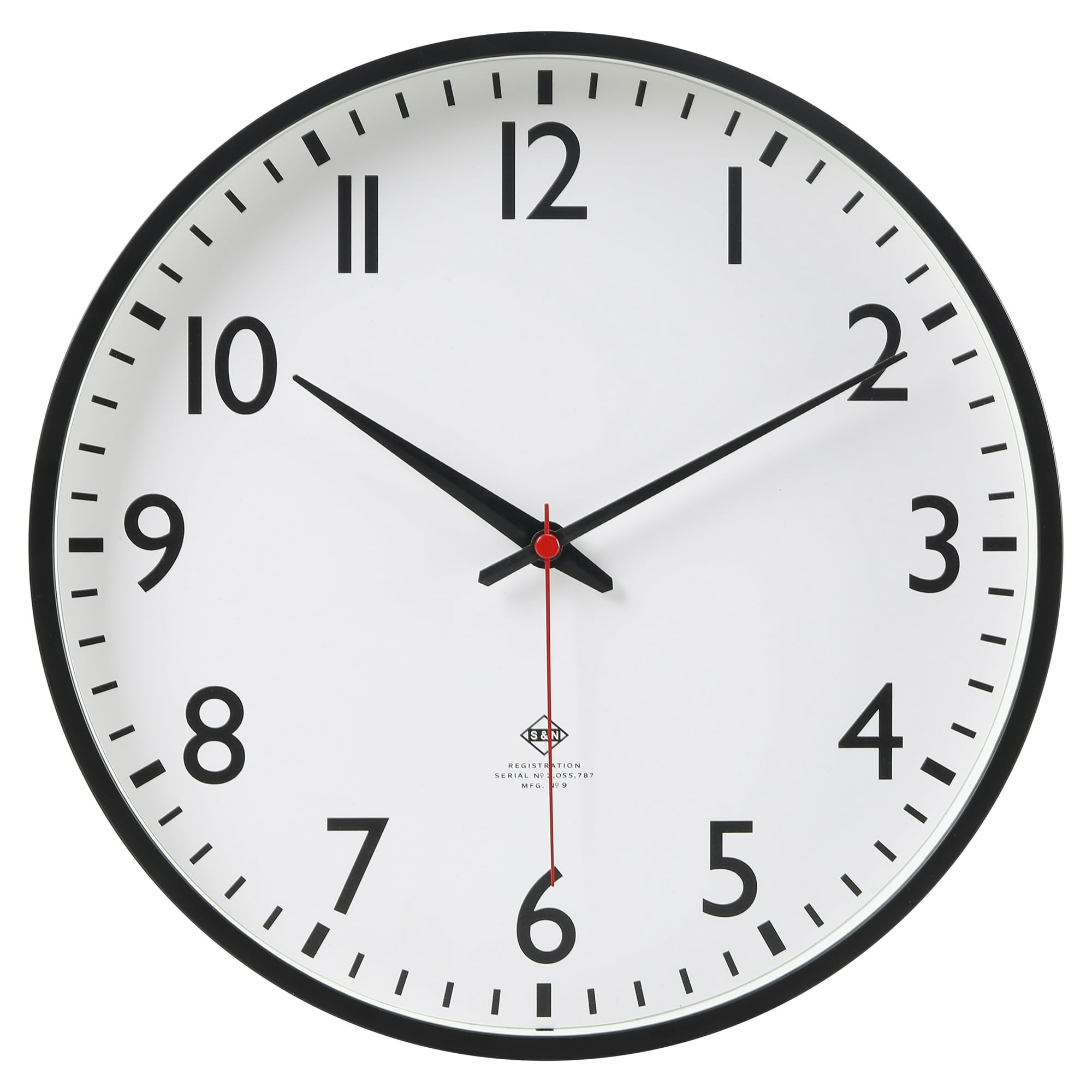 Mainstays 11 . 5 Inch Quartz Schoolhouse Wall Clock with Black & White Design and Red Second Hand