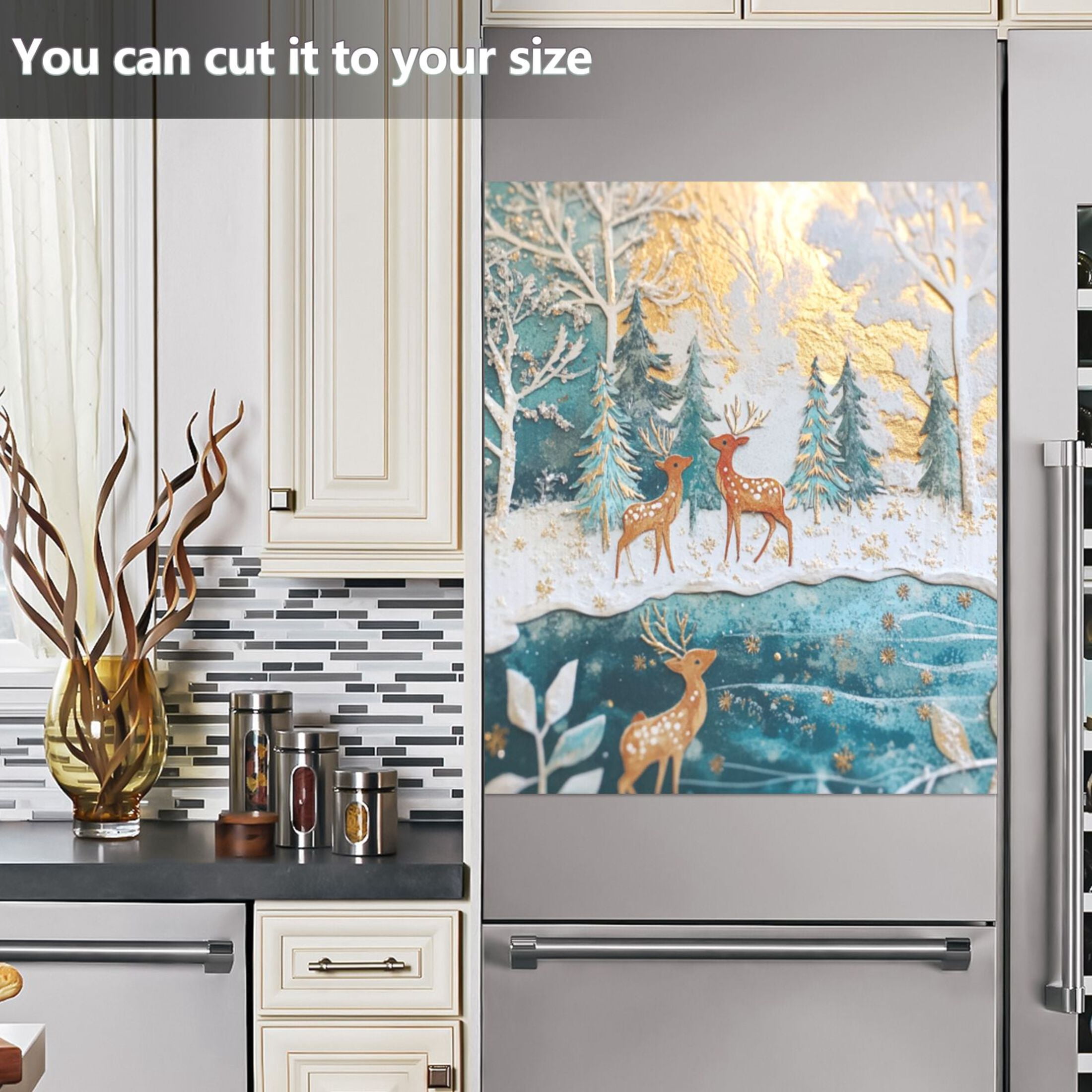 Dishwasher Magnetic Sticker 23x26 Inch Refrigerator Magnetic Sticker Washing Machine Magnetic Sticker Kitchen Panel Magnetic Sticker Home Decor Christmas Deer in The Snow