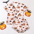 thumbnail image 5 of JIAYUE Women's Two Piece Pajama Set Soft Breathable Loungewear With Halloween Cute Print Notch Collar Button Short Sleeve Tops With Elastic Shorts Cozy Sleepwear Indoor Rest, 5 of 7