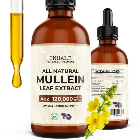 Inhale Mullein Drops – Lung Cleanse & Respiratory Support – Herbal Mullein Leaf Extract for Detox, Immune Health, Mucus Relief & Clear Breathing – Natural Supplement for Throat – Made in USA – 4oz