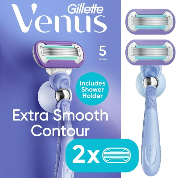Venus Deluxe Smooth Swirl Razor for Women, 5 blades, Manual Razor, Handle   2 Razor Blade Refills, Purple